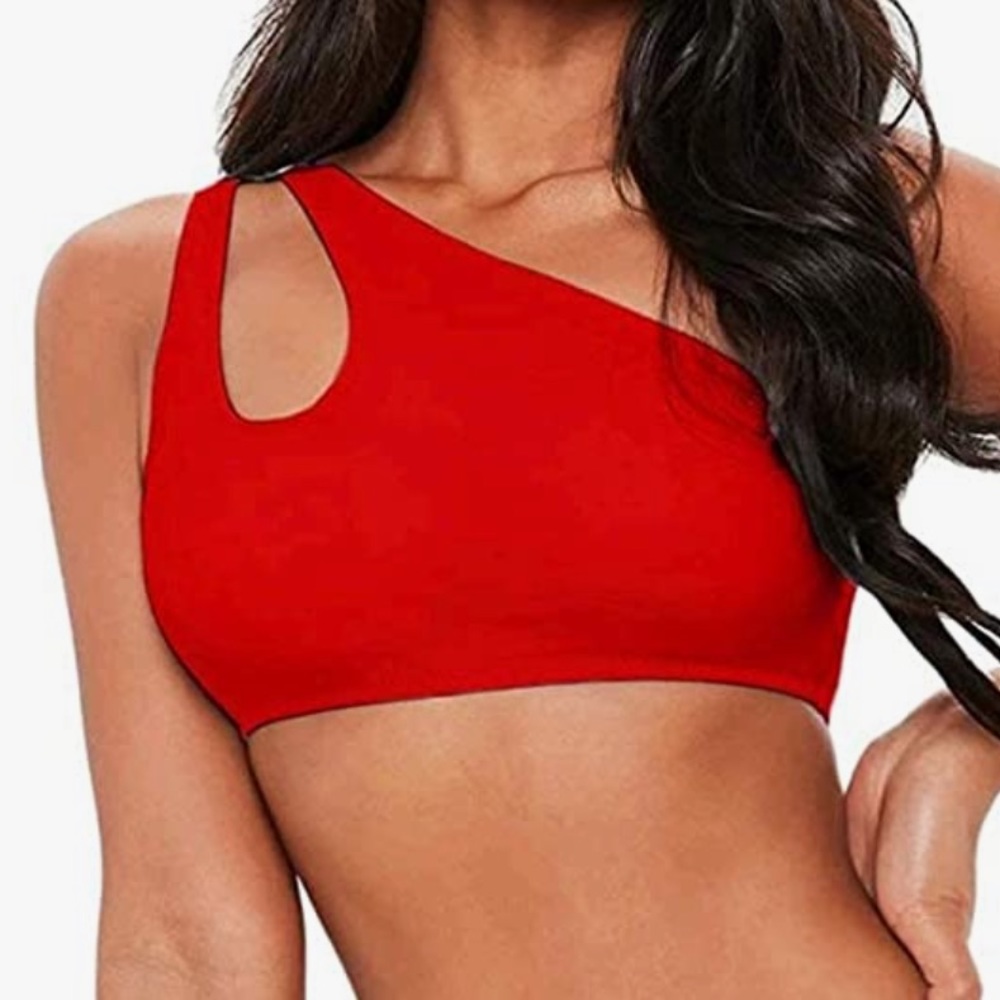NWOT Asymmetrical/One Shoulder Cutout Red Bikini Top S